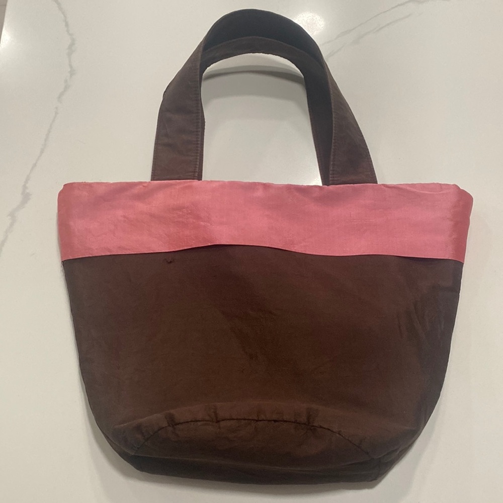 Hand bag pink and brown silk